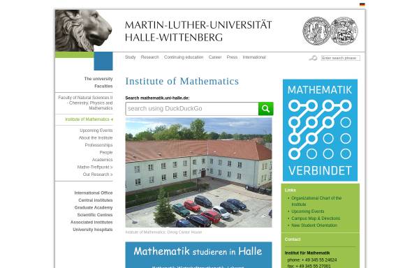 Vorschau von www.mathematik.uni-halle.de, Fachbereich Mathematik und Informatik der Martin-Luther-Universität Halle-Wittenberg