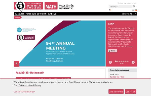 Vorschau von www.math.ovgu.de, Fakultät für Mathematik an der Otto-von-Guericke-Universität Magdeburg