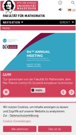 Vorschau der mobilen Webseite www.math.ovgu.de, Fakultät für Mathematik an der Otto-von-Guericke-Universität Magdeburg