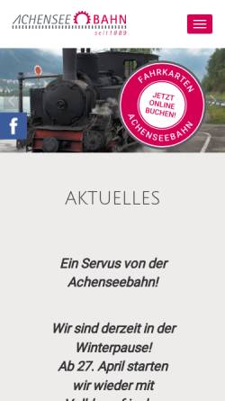 Vorschau der mobilen Webseite www.achenseebahn.at, Achenseebahn