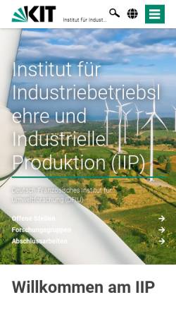 Vorschau der mobilen Webseite www.iip.kit.edu, Universität Karlsruhe, Institut für Industriebetriebslehre und Industrielle Produktion [IIP] - Abt. Arbeitswissenschaft