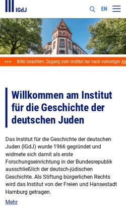 Vorschau der mobilen Webseite www.igdj-hh.de, Institut für die Geschichte der deutschen Juden