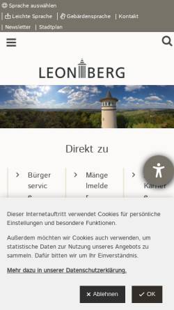 Vorschau der mobilen Webseite www.leonberg.de, Leonberg, Theater im Spitalhof