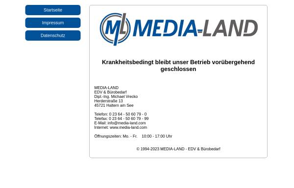 Vorschau von www.media-land.com, Media-Land EDV & Bürobedarf, Inh. Dipl.-Ing. Michael Vrecko