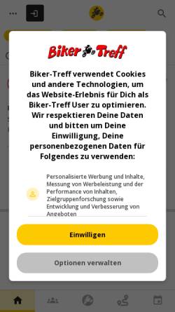 Vorschau der mobilen Webseite www.biker-treff.de, Biker-Treff - Soziales Netzwerk für Motorradfahrer