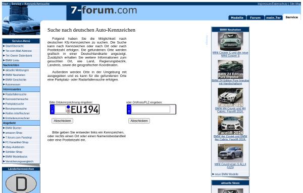 Vorschau von www.7-forum.com, Suche nach deutschen Auto-Kennzeichen