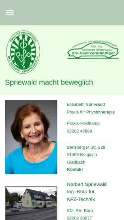 Vorschau der mobilen Webseite www.spriewald.com, Praxis für Physiotherapie Elisabeth Spriewald