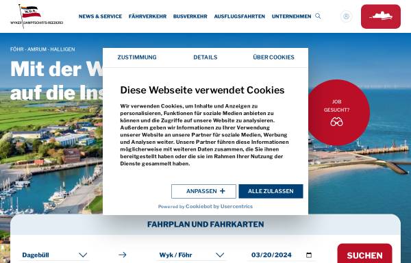 Vorschau von www.faehre.de, Wyker Dampfschiffs-Reederei Föhr-Amrum GmbH