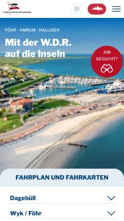 Vorschau der mobilen Webseite www.faehre.de, Wyker Dampfschiffs-Reederei Föhr-Amrum GmbH