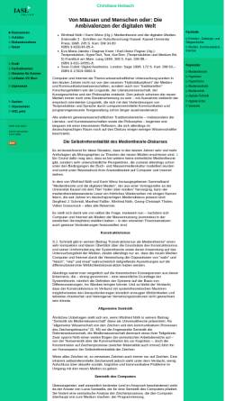 Vorschau der mobilen Webseite www.iaslonline.lmu.de, Medientheorie und digitale Ästhetik