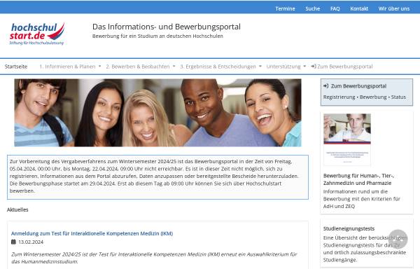 Vorschau von www.zvs.de, Zentralstelle für die Vergabe von Studienplätzen (ZVS)
