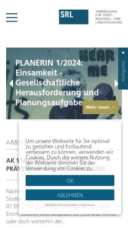 Vorschau der mobilen Webseite srl.de, SRL - Vereinigung für Stadt-, Regional- und Landesplanung e.V.