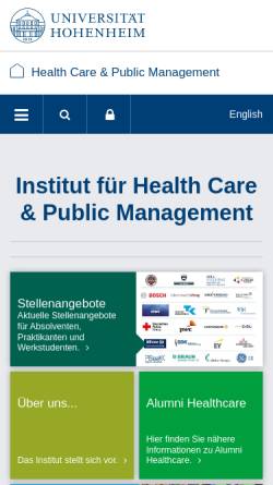 Vorschau der mobilen Webseite healthcare.uni-hohenheim.de, Institut für Health Care & Public Management der Universität Hohenheim
