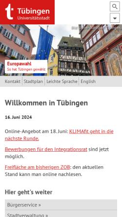 Vorschau der mobilen Webseite www.tuebingen.de, Stadt Tübingen