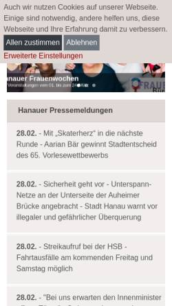 Vorschau der mobilen Webseite www.hanau.de, Stadt Hanau