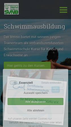 Vorschau der mobilen Webseite www.svnu.de, Schwimmverein Neptun Umkirch e.V.