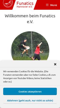 Vorschau der mobilen Webseite www.funaten.de, Funatics - Ultimate Frisbee Hannover