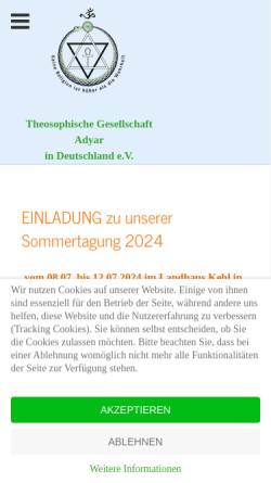 Vorschau der mobilen Webseite www.theosophieadyar.de, Theosophische Gesellschaft Adyar