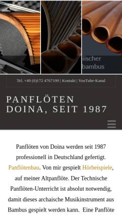 Vorschau der mobilen Webseite www.doina-panfloeten.de, Doina Panflöten, Manfred Nietert