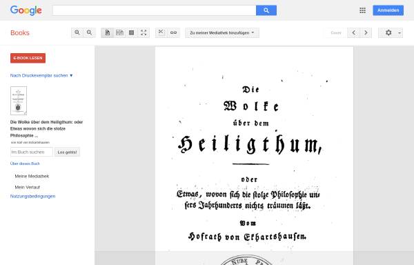 Vorschau von books.google.de, Eckartshausen, Karl von, Die Wolke über dem Heiligtum