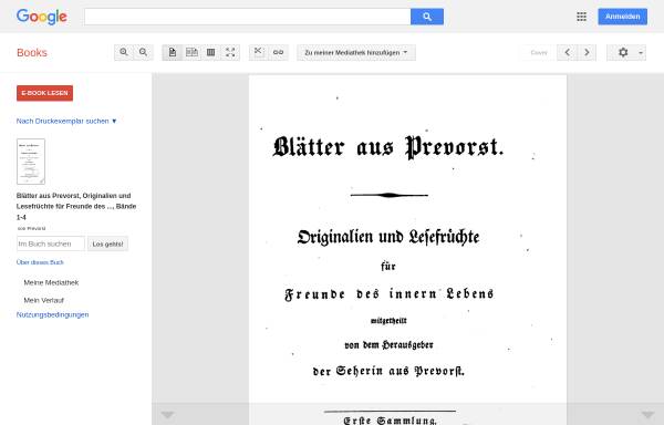 Kerner, Justinus., Blätter aus Prevorst. Erste Sammlung