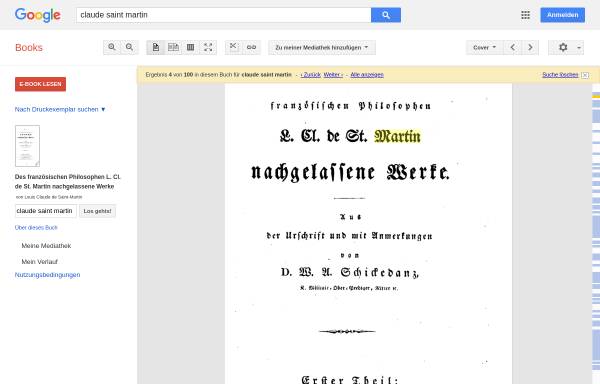 Vorschau von books.google.de, Saint-Martin, Louis-Claude de, Nachgelassene Werke Bd.1