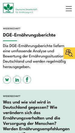 Vorschau der mobilen Webseite www.dge.de, Ernährungsbericht 2008