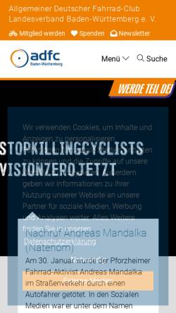 Vorschau der mobilen Webseite www.adfc-bw.de, Allgemeiner Deutscher Fahrradclub Baden-Württemberg (ADFC)