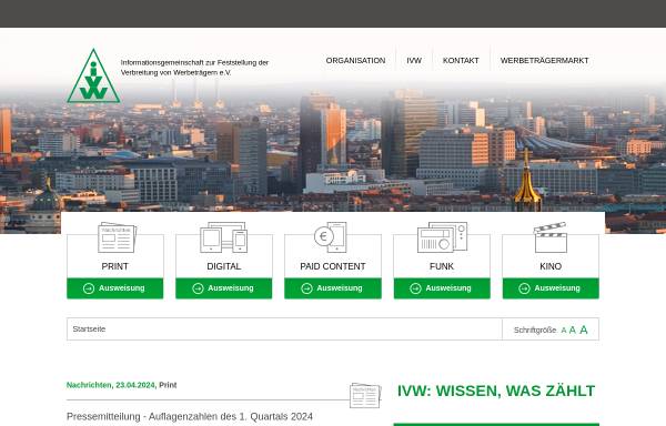 Vorschau von www.ivw.de, IVW - Informationsgemeinschaft zur Feststellung der Verbreitung von Werbeträgern