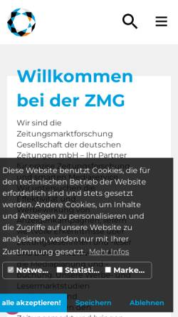 Vorschau der mobilen Webseite www.zmg.de, ZMG Zeitungs Marketing Gesellschaft mbH & Co. KG