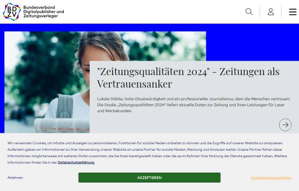 Vorschau von www.bdzv.de, Bundesverband Deutscher Zeitungsverleger e.V. (BDZV)