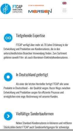 Vorschau der mobilen Webseite www.ftcap.de, Fischer & Tausche Kondensatoren GmbH