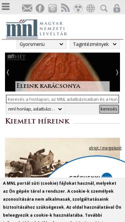 Vorschau der mobilen Webseite mnl.gov.hu, Ungarisches Staatsarchiv (Magyar Országos Levéltár)