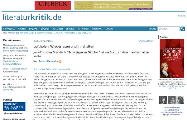Vorschau von www.literaturkritik.de, Jens-Christian Grøndahl: Schweigen im Oktober