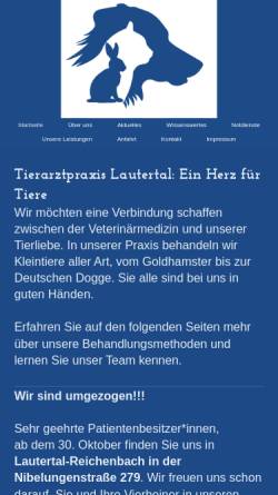 Vorschau der mobilen Webseite www.tierarztpraxis-lautertal.com, Praxis für Kleintiere