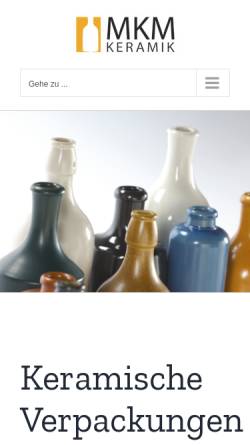 Vorschau der mobilen Webseite www.mkm-keramik.de, MKM - Hersteller von maßgenauen Krügen und Flaschen, Moschheim