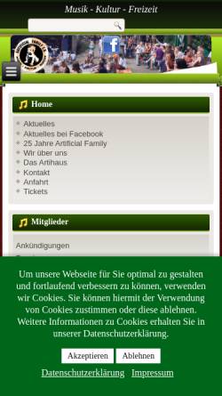 Vorschau der mobilen Webseite www.artifly.de, Artificial Family e.V.