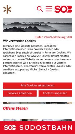 Vorschau der mobilen Webseite www.suedostbahn.ch, Bodensee Toggenburg Bahn