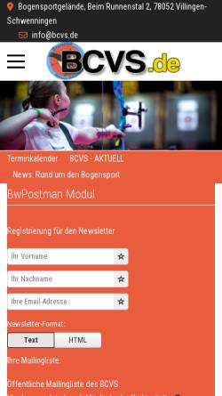 Vorschau der mobilen Webseite www.bcvs.de, BCVS - Bogenclub Villingen-Schwenningen 81 e.V.