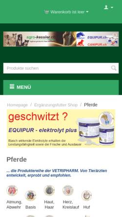 Vorschau der mobilen Webseite www.equipur.ch, Spezialfuttermittel für Pferde - agro-kessler Schweiz