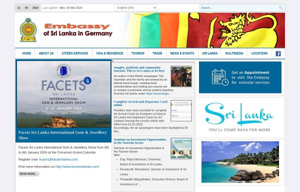 Vorschau von www.srilanka-botschaft.de, Botschaft von Sri Lanka in Berlin