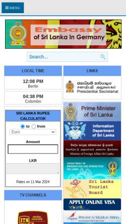 Vorschau der mobilen Webseite www.srilanka-botschaft.de, Botschaft von Sri Lanka in Berlin