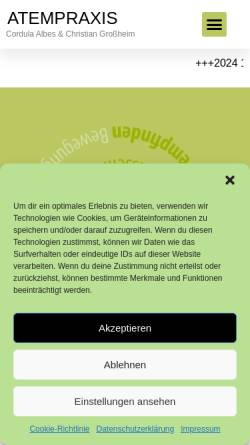 Vorschau der mobilen Webseite www.atempraxis.de, Atempraxis Cordula Albes und Christian Großheim