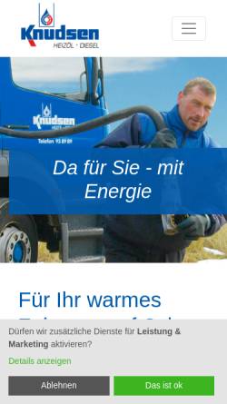 Vorschau der mobilen Webseite www.knudsen-sylt.de, Knudsen Brennstoffe GmbH