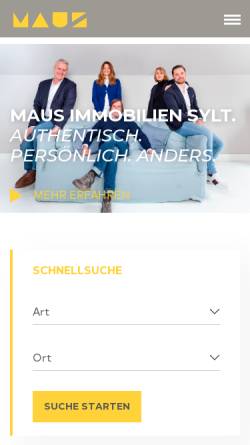 Vorschau der mobilen Webseite www.maus-sylt.de, Maus Immobilien Sylt