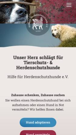 Vorschau der mobilen Webseite www.herdenschutzhundhilfe.de, Tier und Mensch Hilfe für Herdenschutzhunde e.V.