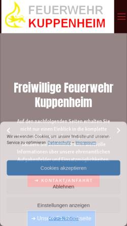Vorschau der mobilen Webseite www.feuerwehr-kuppenheim.de, Freiwillige Feuerwehr Kuppenheim