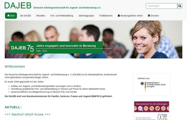 Vorschau von www.dajeb.de, Deutsche Arbeitsgemeinschaft für Jugend- und Eheberatung