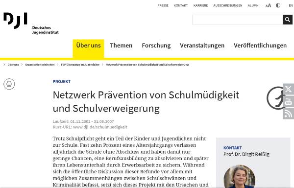 Vorschau von www.dji.de, Netzwerk Prävention von Schulmüdigkeit und Schulverweigerung