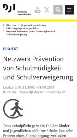 Vorschau der mobilen Webseite www.dji.de, Netzwerk Prävention von Schulmüdigkeit und Schulverweigerung